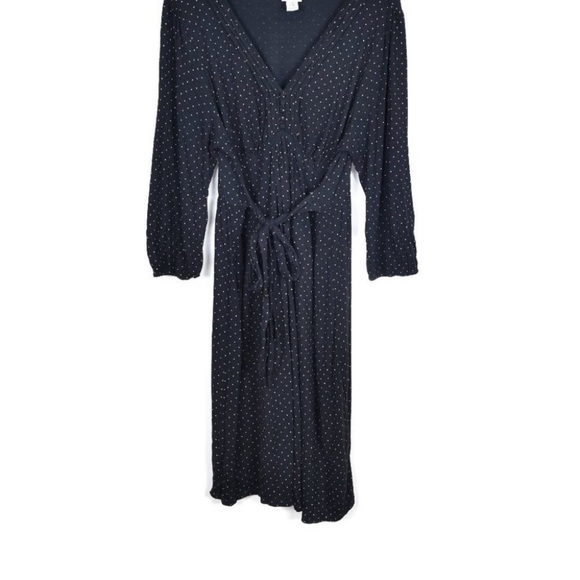 Motherhood Maternity Black Long Sleeve Polka Dot Tie Wrap Midi Dress Sz XL - Picture 3 of 3
